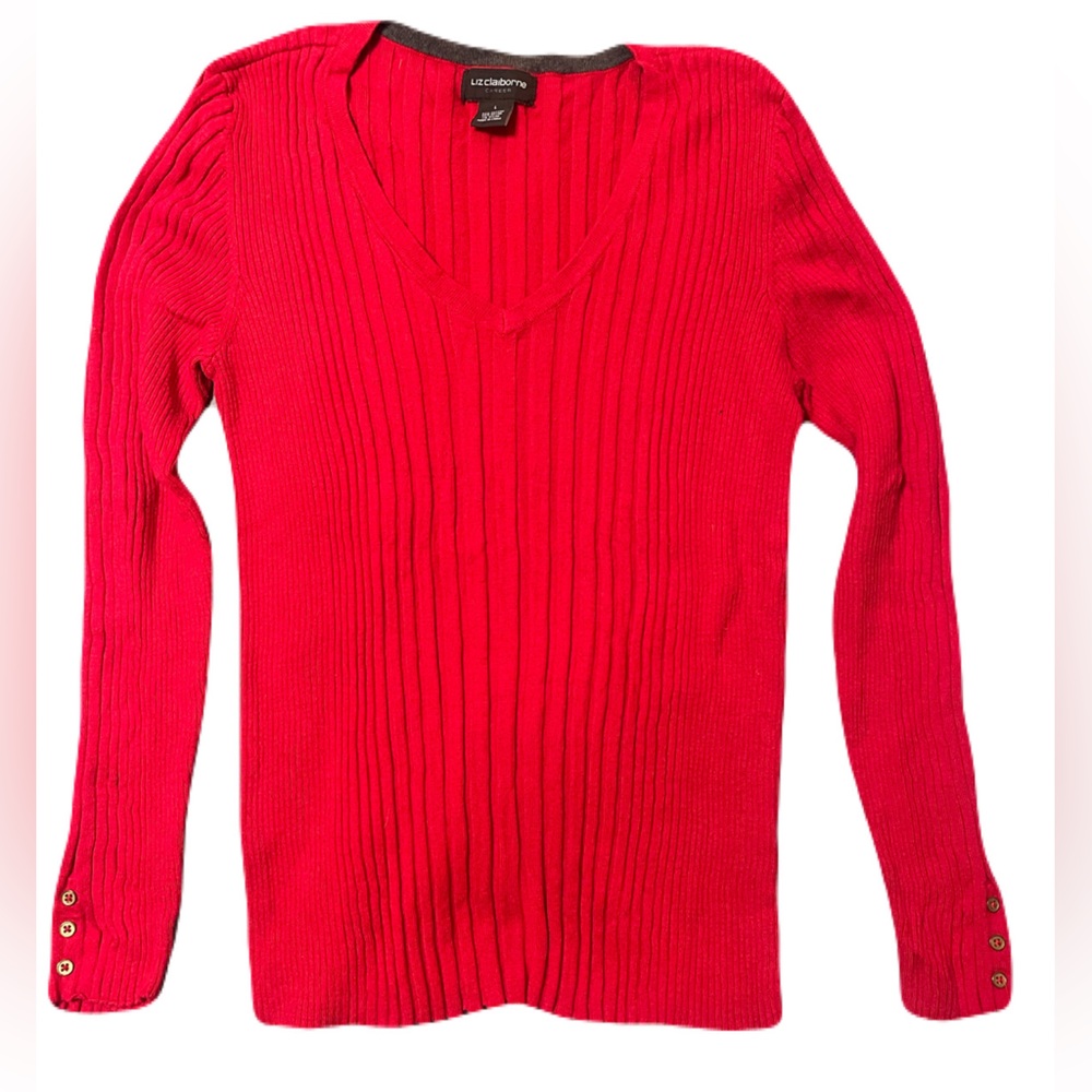 Liz Claiborne V-Neck Sweater in Bold Red